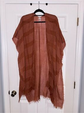 Francesca's Collections Rust Open-Front Fringe Tunic